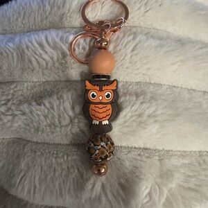 Owl Beaded Keychain - Orange Brown Accent